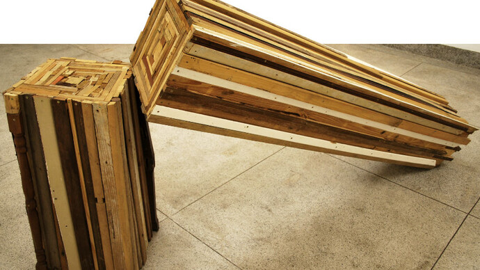 Jaime Prades, “Árvore Quadrada”, 2009, 128 x 280 x 50 cm, São Paulo's buckets of screwed. Courtesy of Galeria Mezanino