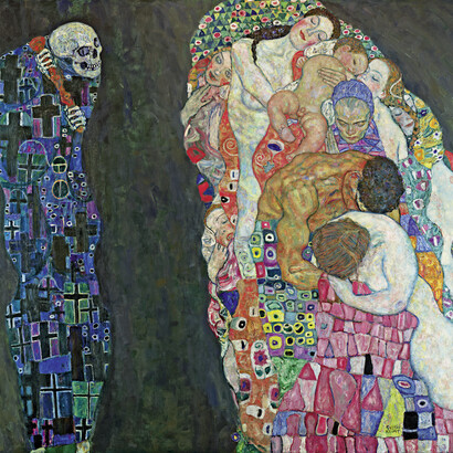Gustav Klimt (1862 – 1918), Tod und Leben, 1910/11, umgearbeitet 1912/13 und 1915/16, Ausschnitt, Öl auf Leinwand, 180,8 x 200,6 cm, Leopold Museum, Wien, Foto: Leopold Museum, Wien/Manfred Thumberger