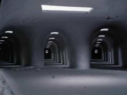 James Casebere, Tunnels, 1995m, framed cibachrome print mounted to Dibond, image: 46 1/2 x 58 5/8 inches (118.1 x 148.9 cm), framed: 49 1/2 x 61 5/8 inches (125.7 x 156.5 cm) ©James Casebere, Courtesy Sean Kelly, New York