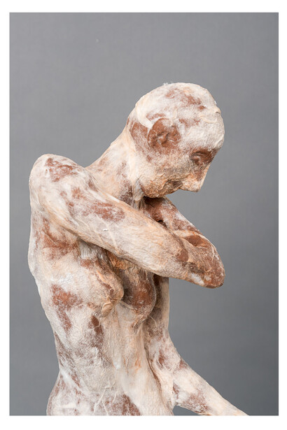 Kalliopi Lemos, Figurine no.2, 2015, Steel skeleton, air drying clay and Japanese paper on wooden base
