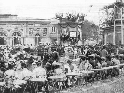 Un0antica stampa di un ricevimento alle Terme del Corallo