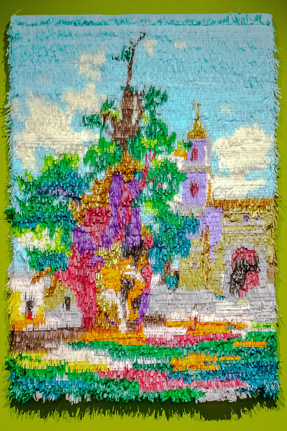 Justin Favela 
Ahuehuete de la Noche Triste (Muse Nacional de Historia), 2018 
Tissue paper and glue 43 x 30 x 1 inches 

