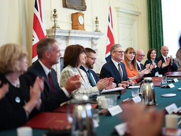 In London, United Kingdom, Prime Minister Keir Starmer convenes his first Cabinet meeting at 10 Downing Street. Photograph by Lauren Hurley / No. 10 Downing Street