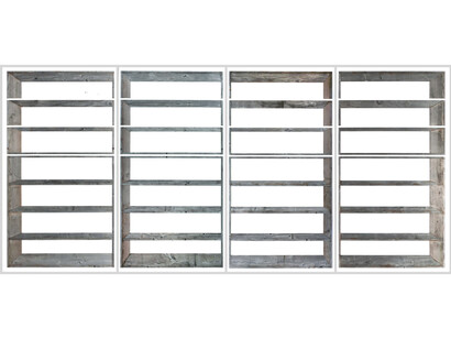 Michael Zelehoski, Athanasia, 2015, Assemblage with repurposed wood and phenolic plywood
4 pannels. 213 x 148 cm each / 84 x 58 in. each
213 x 472 cm / 84 x 184 in.