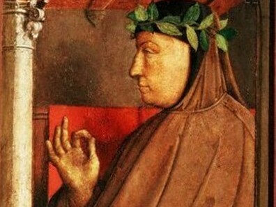 Giusto di Gand, Francesco Petrarca, pittura, XV secolo, Galleria Nazionale delle Marche, Urbino. L'alloro con cui Petrarca fu incoronato rivitalizzò il mito del poeta laureato, figura che diventerà un'istituzione pubblica in Paesi quali il Regno Unito[43].