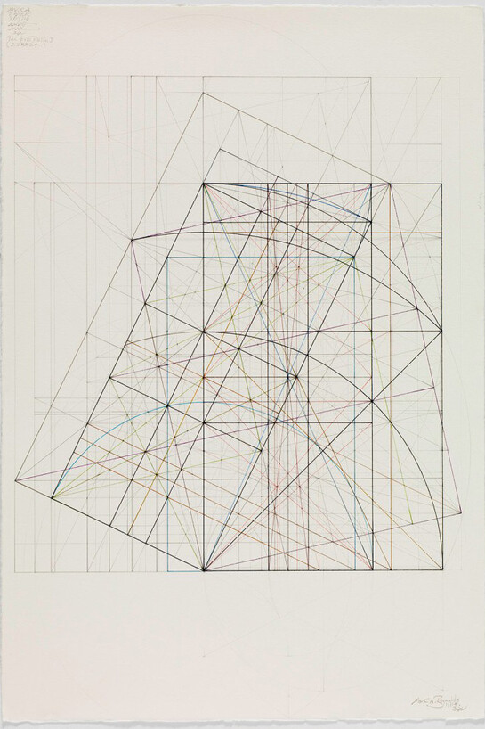 Mark Reynolds, Phi Root Two Series: The Mu and the Nu, Several Views, 1.11.14, 2014, Graphite and colored inks on cotton paper, 21.75 x 14.125 inches