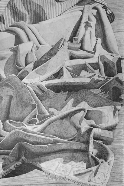 João Francisco, Untitled, Waves, 2014, graphite on paper, 240 x 140 cm