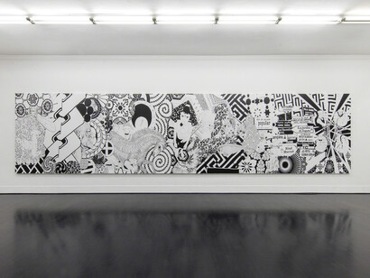 Three Large Black And White Paintings. Courtesy of Galleria Pack
