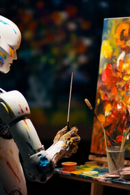 Robô pintor. No contexto brasileiro, onde a diversidade cultural é uma das maiores riquezas do país, o impacto da IA abre um novo leque de possibilidades — mas também impõe desafios significativos, como a preservação das identidades culturais, a equidade de acesso e as implicações éticas da automação