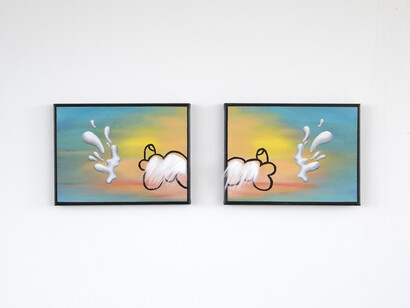 Kate Sansom, ‘Prescription Jelly Tot’ (diptych), 2014, oil on canvas; synthetic fur, 41 x 31 cm each