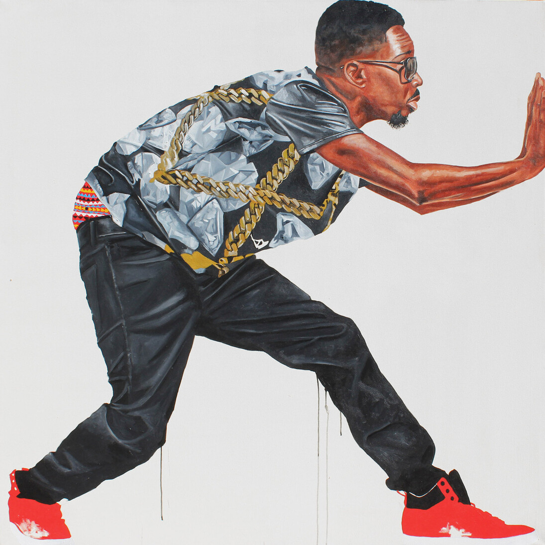 Fahamu Pecou, Caged Bird, 2013, Acrylique sur toile, 183 x 183 cm © Fahamu Pecou, Courtesy Backslash Gallery, Paris