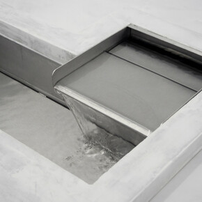 Sam Smith, E.1027#1, (detail) 2016, Venetian plaster, steel, spray paint, stainless steel, water. dimensions variable