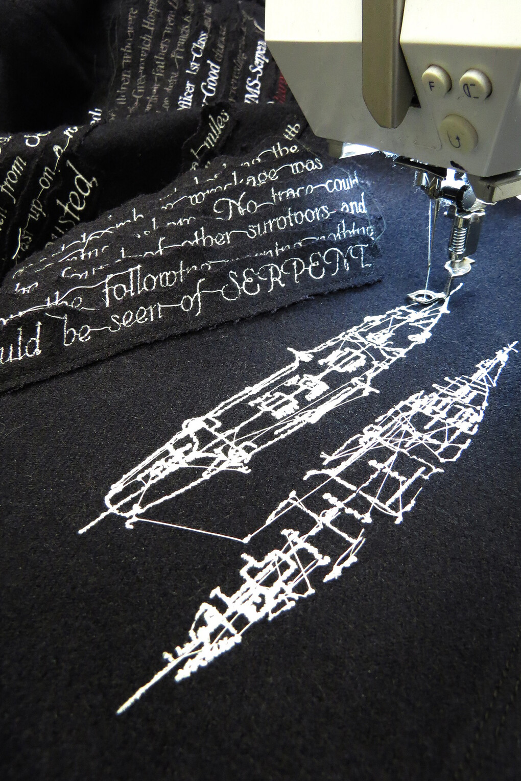 Yeo sleeve detail, Fate of HMS Serpent, Work in progress