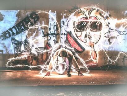 A man surrounded by energy; the formation of human consciousness reflects the integration of energy into the person