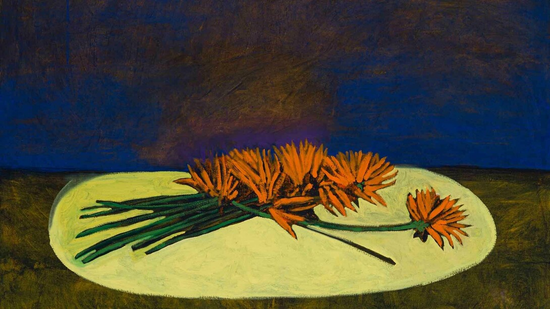 Fritz Scholder, Chrysanthemums thrown in the spotlight (detail), n.d. Courtesy of LewAllen Galleries
