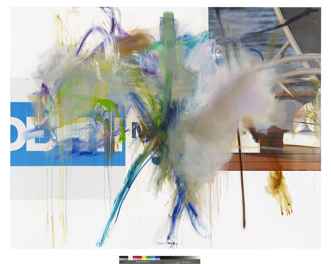 Albert Oelhlen, Untitled, 2009–11, Oil and paper on canvas, 82 11/16 x 106 5/16 inches  (210 x 270 cm)