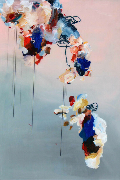 



Outside in the Setting Pink Air
mixed media on panel with resin
36 x 48 in.  