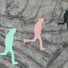 Richard Artschwager, Running Man (triple) , 2013, Laminate, acrylic on Celotex in artist's frame, 21 1/4 x 25 1/2 x 8 inches (54 x 64.8 x 20.3 cm). Courtesy of the artist and Greene Naftali, New York