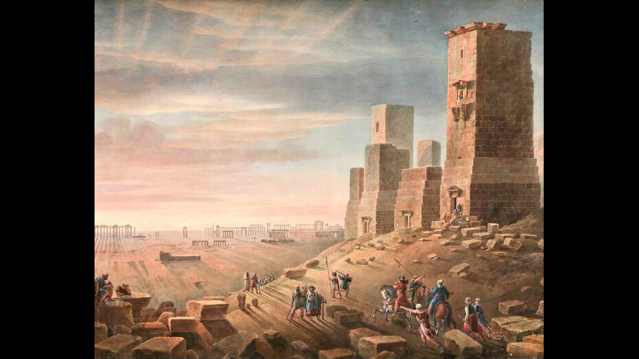 Louis-François Cassas (French, 1756-1827); View of the Ancient City of Palmyra from the Necropolis 1785; watercolour, pen and brown ink on paper; 64 x 88 cm; OM.888, National Collection of Qatar.
