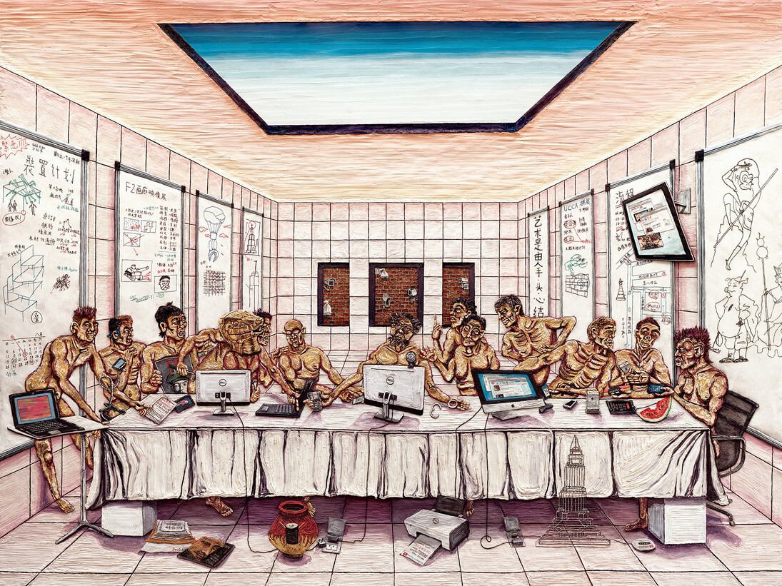 Henry Hudson, Plate 9, Freedom of Speech, varnished plasticine on board, 183 by 245 cm.; 70 by 96 ½in. Executed in 2014