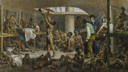 Johann Moritz Rugendas es el autor de esta pintura, fechada en 1830 aproxidamente, que muestra las entrañas de un barco negrero con destino a Brasil

