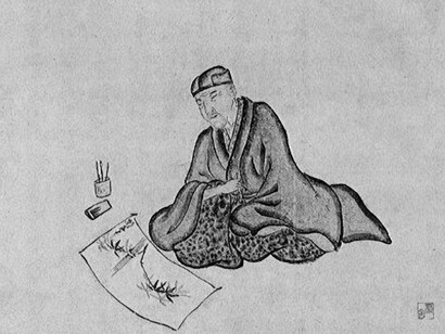 Sugiyama Sanpu- Bashō pintando bambú