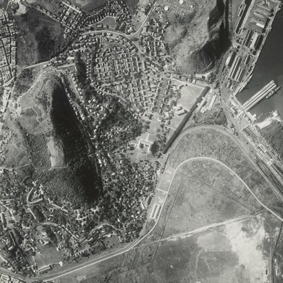 Imagen aérea de la zona de Balboa en el Canal de Panamá, Departamento de Guerra de los Estados Unidos
