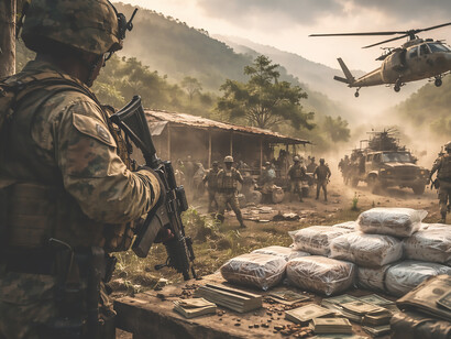 A militarized counter narcotics operation in rural Latin America showing the intersection of armed force security strategy and the illicit drug economy