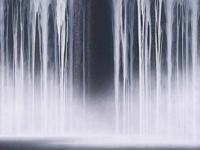 Hiroshi Senju, Waterfall, 2014, acrylic and fluorescent pigments on Japanese mulberry paper, 71 9/16 x 89 1/2 inches © 2014 Hiroshi Senju