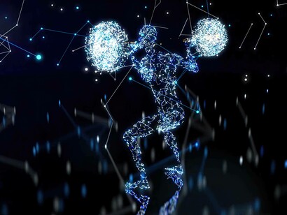 Illustrazione astratta di un uomo che fa gli squat: "Il risultato è l’emergere di sistemi capaci di apprendere autonomamente, di auto-organizzarsi, senza più una regolazione esterna"