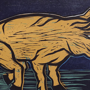 Eileen Cooper, Pig (Blue Moon), Linocut printed in colours, 2020, 24 x 31cm | © Eileen Cooper 2021
