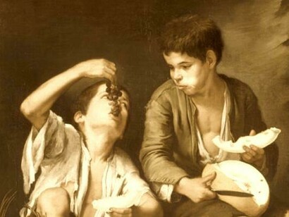 Detalle de «Niños comiendo uvas y melón» (1650), Murillo