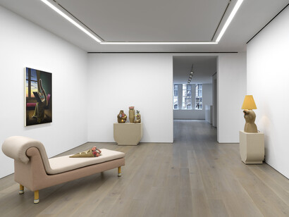 Installation view of Genesis Belanger & Emily Mae Smith:
A Strange Relative
Photo by Dario Lasagni. Photo courtesy of the artists and Perrotin.