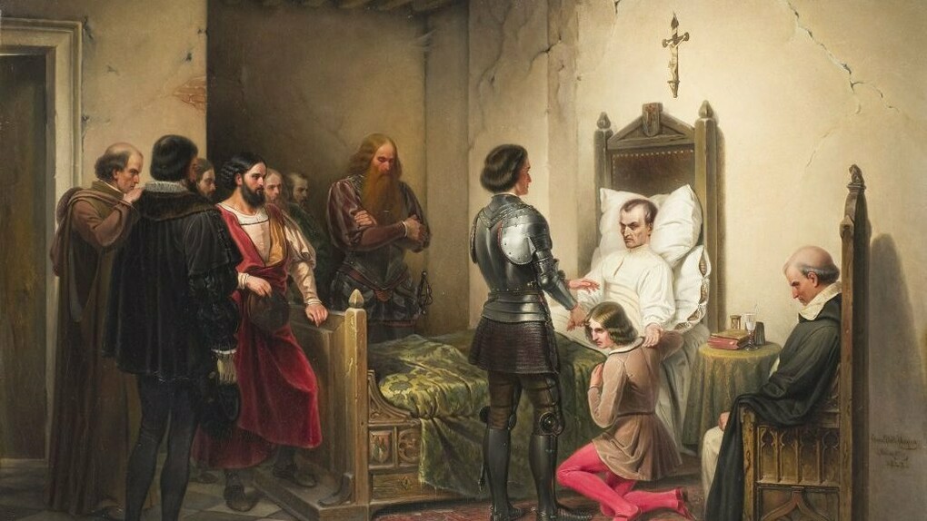 "La muerte de Nicolás Maquiavelo", Cesare Dell'Acqua, óleo sobre lienzo, 1848
