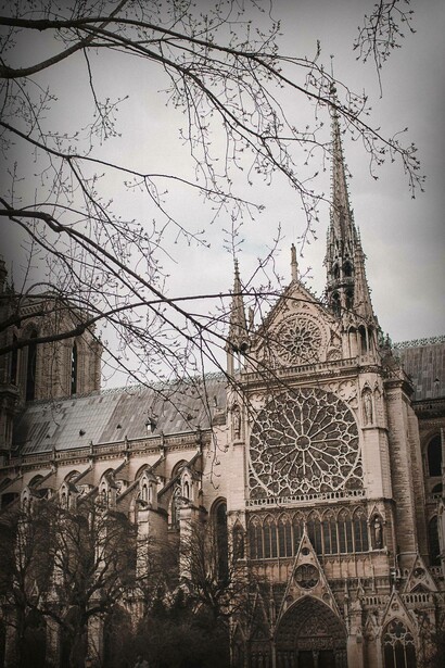 Gloomy day view of Notre Dame Cathedral, Paris, France