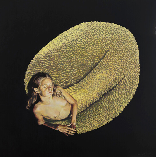 José Molina, Il primo seme, 2015, collezione “Beloved earth”. Olio su tavola, 120 x 120 cm
