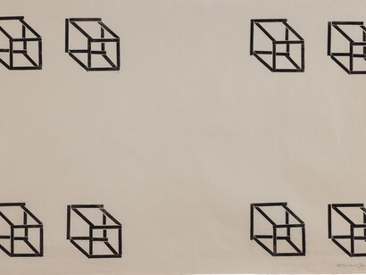 Carel Visser, 8 cubes / kubussen, 1970, Woodcut on rice paper, 60 x 91 cm, 23 5/8 x 36 inches