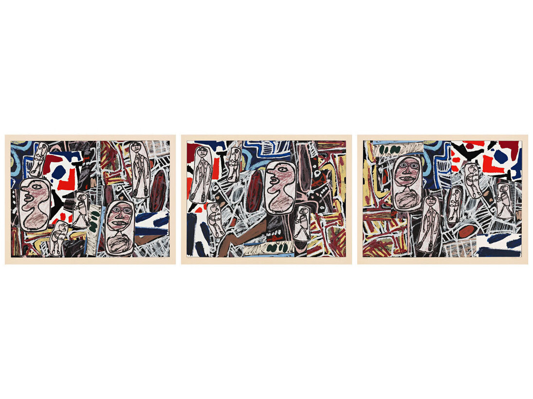 Jean Dubuffet, Faits Memorables, 1978, Portfolio of three screenprints, 29 1/2 x 38 inches each, Edition of 70, Published by Pace Editions, Inc.