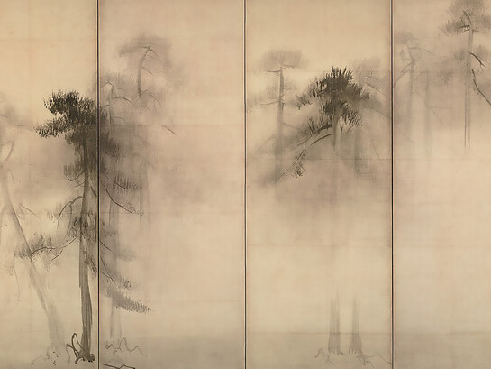 Hasegawa Tōhaku’s Pine Trees (Shōrin-zu byōbu), left-hand screen, a celebrated Japanese ink painting from the late 16th century