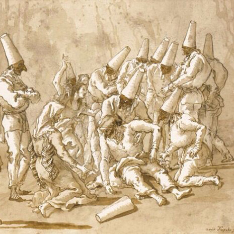 "Divertimento per li regazzi" è il titolo dell'album di 104 tavole in cui Domenico Tiepolo illustra la vita, le avventure, la morte e la resurrezione di Pulcinella
