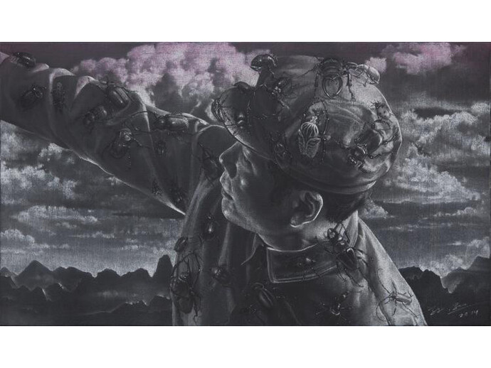 Sun Xun, Sometimes Memory Does Lie, 2014, pastel on canvas, canvas: 19 11/16 x 39 3/8 inches (50 x 100 cm), framed: 39 1/2 x 52 3/4 x 4 3/4 inches (100.3 x 134 x 12.1 cm). © Sun Xun. Courtesy: Sean Kelly, New York