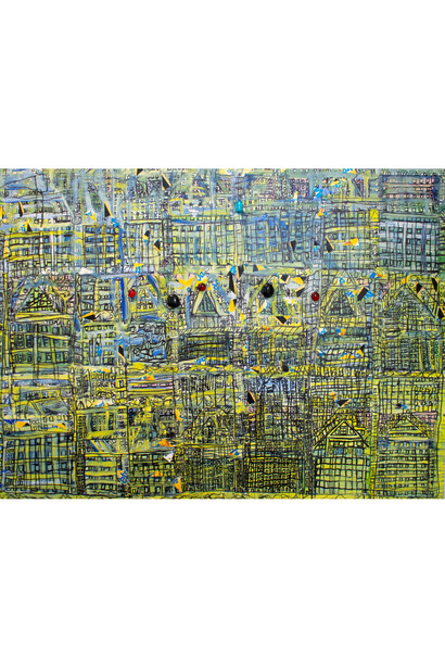 Roger Jones, Love for Homes, 2023, Mixed media, 30 × 40 in | 76.2 × 101.6 cm. Courtesy of Fountain House Gallery