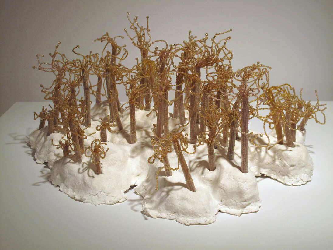 Rachel Abrams, Biological Accumulations (Potentiators), 2009, cast recycled paper glass beads, copper wire, heat shrink tubing, 11” x 21.5” x 16.875”