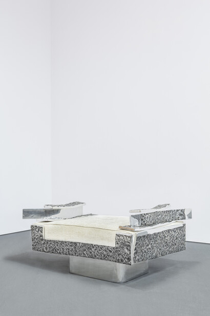 Vincent Dubourg, Gaia Imprint Armchair, 2013, polished aluminium, upholstery, h83 l100 w124 cm / h32.7 l39.4 w48.8 in, limited edition of 8 + 4 ap, Courtesy Carpenters Workshop Gallery