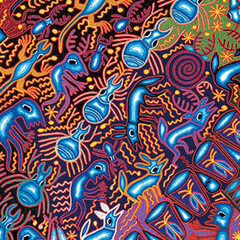 José Benítez Sánchez, "Nierika  and  Tukari (The Gifts of Vision and Life)" (detail), 2005. Yarn on wood. Artes de México collection.