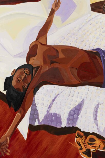 Jon Key,
As I Lay, Dandelions In My Dreams (detail), 2024,
Oil on panel,
60 x 48 inches (152.4 x 121.9 cm). Courtesy of the artist and Steve Turner Gallery