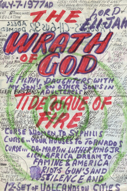 Prophet Royal Robertson untitled, 1980er - 1990er (PRR/P 054)
mixed media on paper/ Mischtechnik auf Papier 30 x 21.5 cm

Courtesy Delmes & Zander, Cologne/ Berlin

