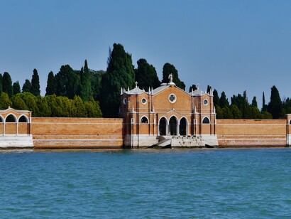 Vista dal traghetto dell'isola di San Michele, Venezia, Italia