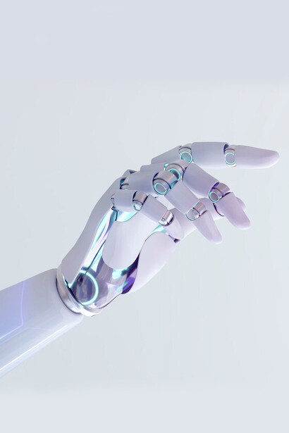 A robotic hand pointing a finger, symbolizing emotional AI and human-robot interaction