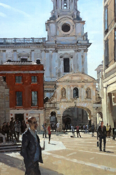 Benjamin Hope, Paternoster Square, Oil on Board, 2015, 25 x 45 cm